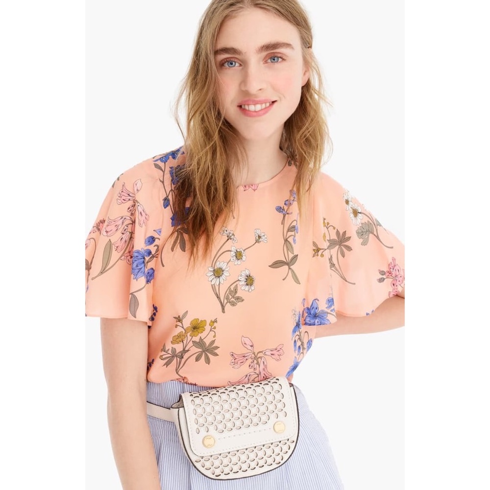 J Crew Silk Flutter Sleeve Floral Top in Botanical Print Melon Plus sz 3X